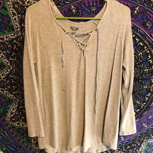 Aerie Lace-Up Grey Long Sleeve Lounge Top